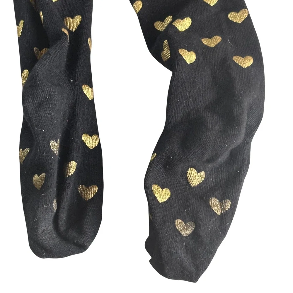 Kids Footed Tights Girls L 12-16 Black Gold Hearts Foil Footed‎ Sparkle Dance